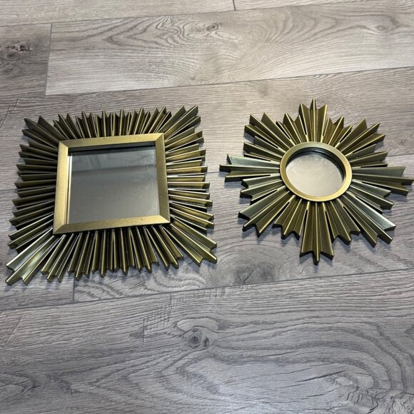 MCM Atomic Style Decorative Mirrors Set of 2 Sun Starburst Brushed Gold Tone 10" - Picture 11 of 11
